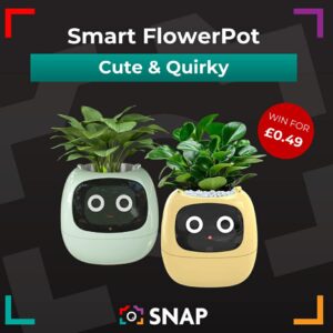 Smart AI flowerpot with digital face display and green plant