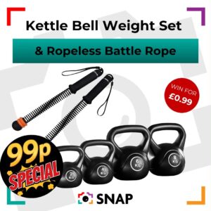 4 piece kettlebell set with ropeless battle rope home gym prize